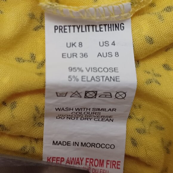 Women's PrettyLittleThing Yellow Floral Spring Mini Dress Size 4 - Picture 7 of 9